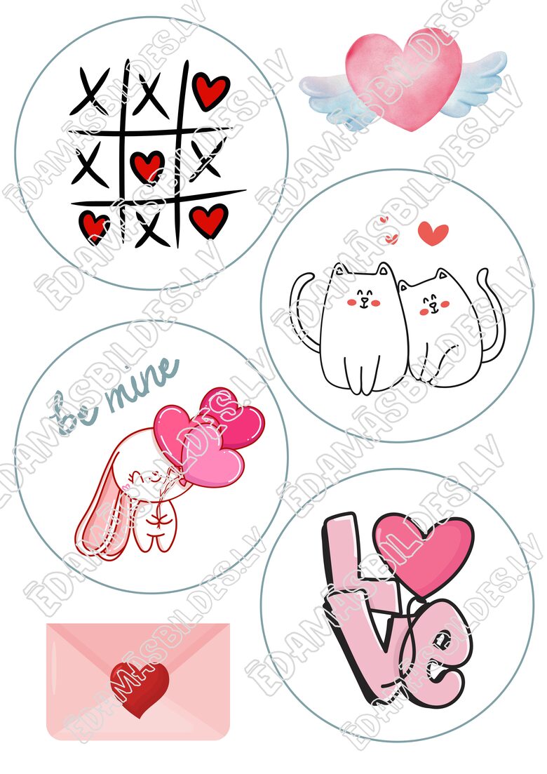 Cukura papīrs ar apdruku ""Valentīndienas BENTO kūkai", Nr 3"